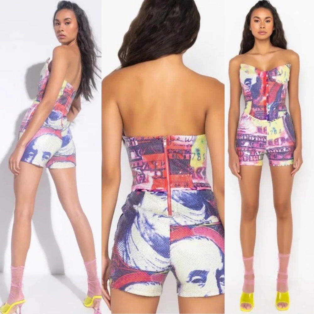 Akira plus size rhinestones all over corset money romper 2x
